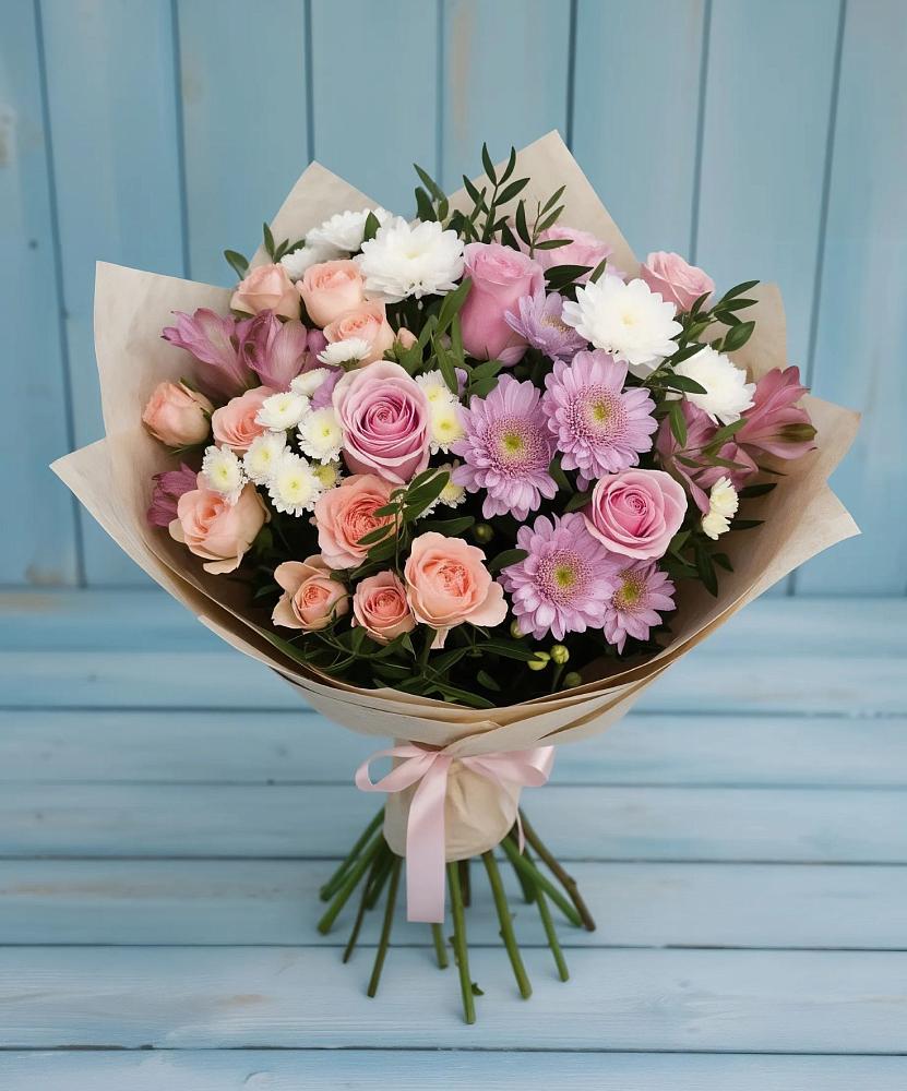 Букет цветов из: Хризантемы, Розы и Альстромерии в Слободе Воронежской области