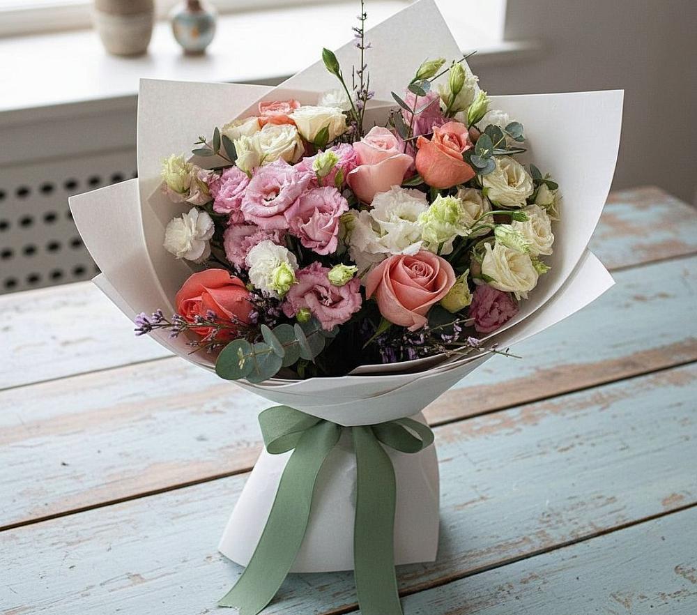 Букет цветов из: Розы, Лизиантусы и Гвоздики в Слободе Воронежской области