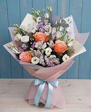 Букет цветов из:  Лизиантусы, Розы, Альстромерии и Гипсофила #REPLACE_PRED# Слободе Воронежской области