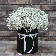 Цветочная композиция из Гипсофила в шляпной коробке в Слободе Воронежской области